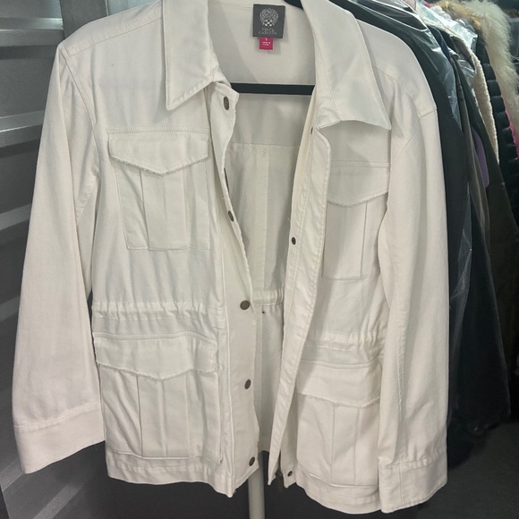 Vince Camuto White Cotton Jacket with Pockets and Zippers and Snaps - Picture 4 of 5
